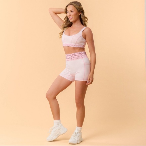 Blogilates Women's Ruched Waist Bike Shorts - Pink Gingham M - Picture 7 of 16